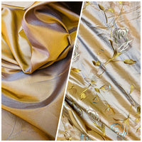 NEW Queen Margaery 100% Silk Taffeta Fabric Floral Embroidered Rose Chartreuse with Lavender Iridescence - Fancy Styles Fabric Pierre Frey Lee Jofa Brunschwig & Fils