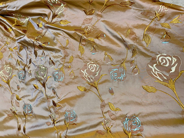 NEW Queen Margaery 100% Silk Taffeta Fabric Floral Embroidered Rose Chartreuse with Lavender Iridescence - Fancy Styles Fabric Pierre Frey Lee Jofa Brunschwig & Fils