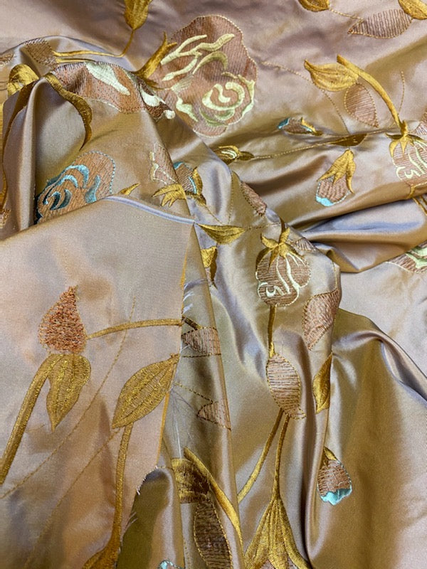 NEW Queen Margaery 100% Silk Taffeta Fabric Floral Embroidered Rose Chartreuse with Lavender Iridescence - Fancy Styles Fabric Pierre Frey Lee Jofa Brunschwig & Fils