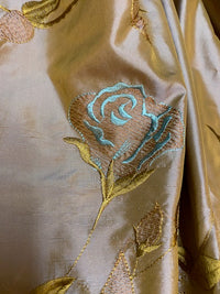 NEW Queen Margaery 100% Silk Taffeta Fabric Floral Embroidered Rose Chartreuse with Lavender Iridescence - Fancy Styles Fabric Pierre Frey Lee Jofa Brunschwig & Fils