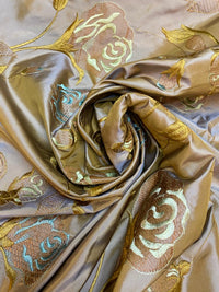 NEW Queen Margaery 100% Silk Taffeta Fabric Floral Embroidered Rose Chartreuse with Lavender Iridescence - Fancy Styles Fabric Pierre Frey Lee Jofa Brunschwig & Fils