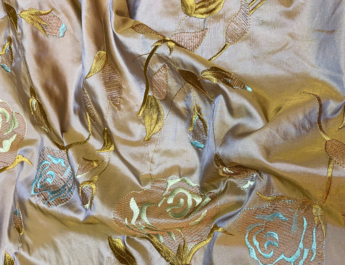 NEW Queen Margaery 100% Silk Taffeta Fabric Floral Embroidered Rose Chartreuse with Lavender Iridescence - Fancy Styles Fabric Pierre Frey Lee Jofa Brunschwig & Fils