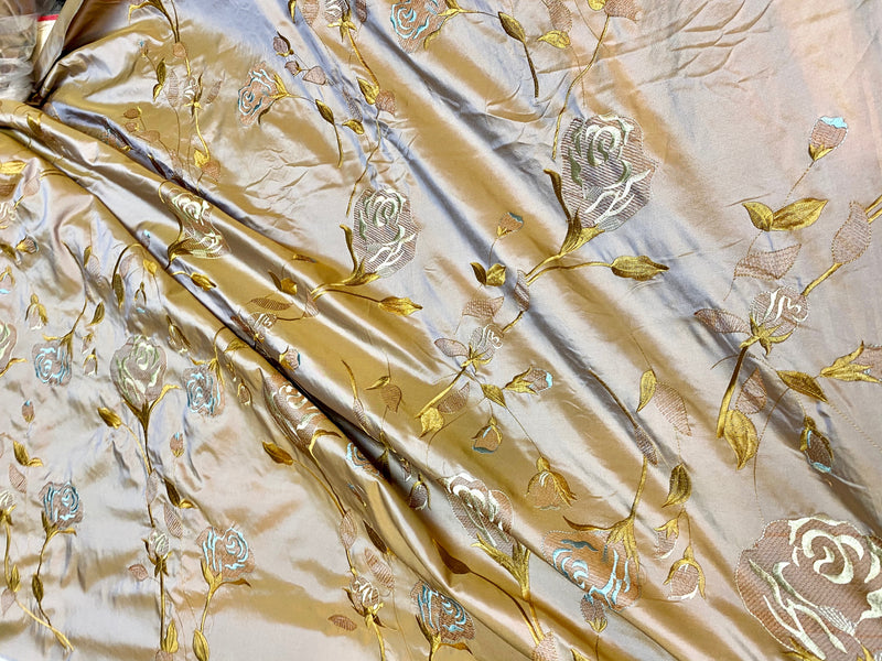 NEW Queen Margaery 100% Silk Taffeta Fabric Floral Embroidered Rose Chartreuse with Lavender Iridescence - Fancy Styles Fabric Pierre Frey Lee Jofa Brunschwig & Fils