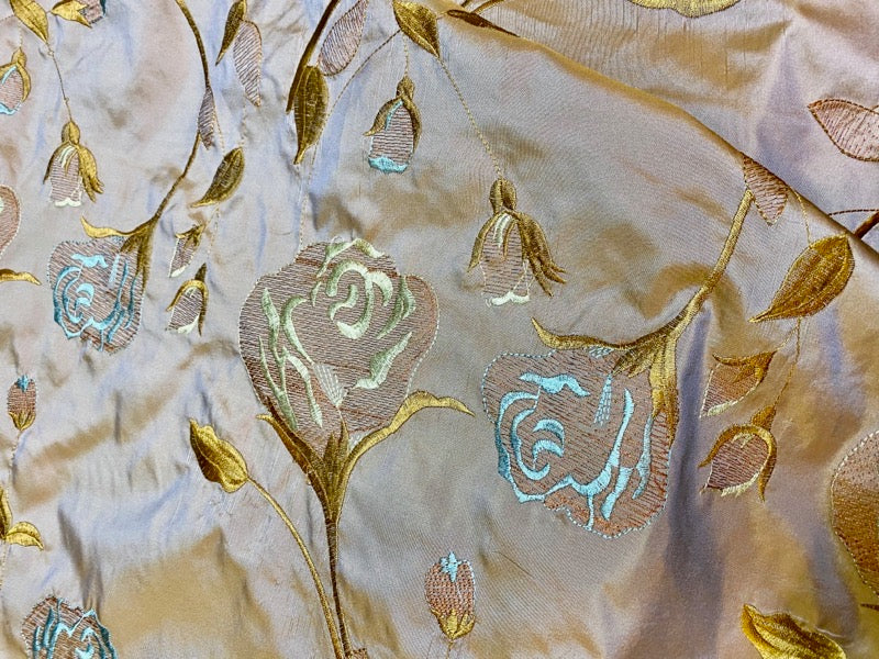 NEW Queen Margaery 100% Silk Taffeta Fabric Floral Embroidered Rose Chartreuse with Lavender Iridescence - Fancy Styles Fabric Pierre Frey Lee Jofa Brunschwig & Fils