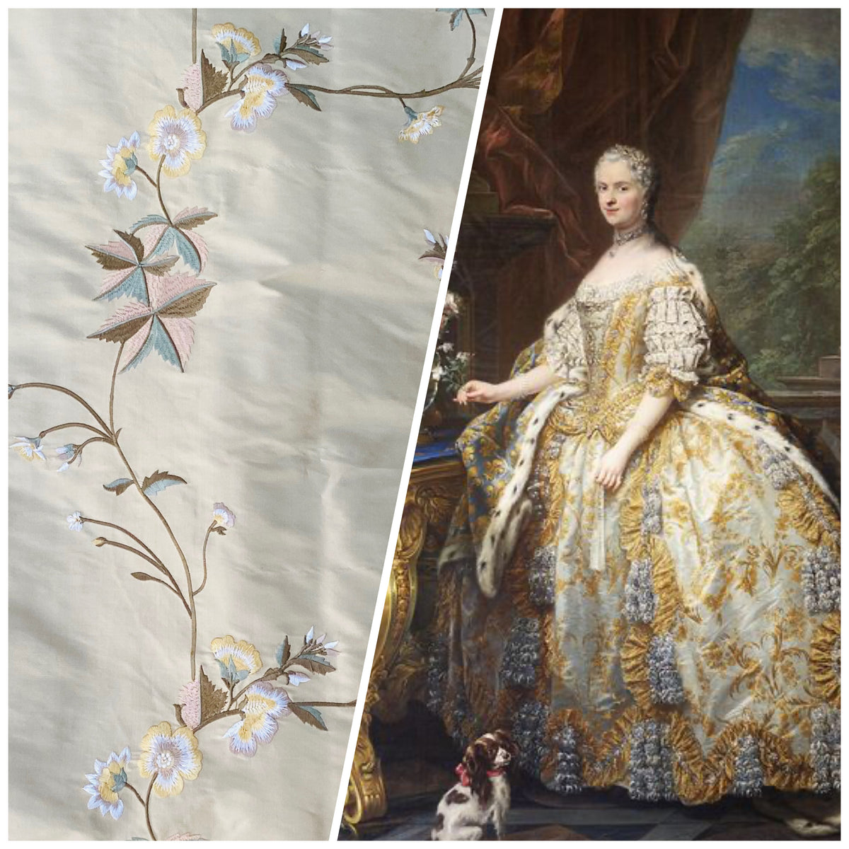 NEW Dauphine Lola 100% Silk Dupioni Embroidered Floral Cream Peach & Blue Fabric - Fancy Styles Fabric Pierre Frey Lee Jofa Brunschwig & Fils
