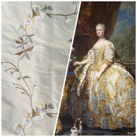 NEW Dauphine Lola 100% Silk Dupioni Embroidered Floral Cream Peach & Blue Fabric - Fancy Styles Fabric Pierre Frey Lee Jofa Brunschwig & Fils