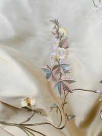 NEW Dauphine Lola 100% Silk Dupioni Embroidered Floral Cream Peach & Blue Fabric - Fancy Styles Fabric Pierre Frey Lee Jofa Brunschwig & Fils