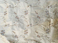 NEW Dauphine Lola 100% Silk Dupioni Embroidered Floral Cream Peach & Blue Fabric - Fancy Styles Fabric Pierre Frey Lee Jofa Brunschwig & Fils