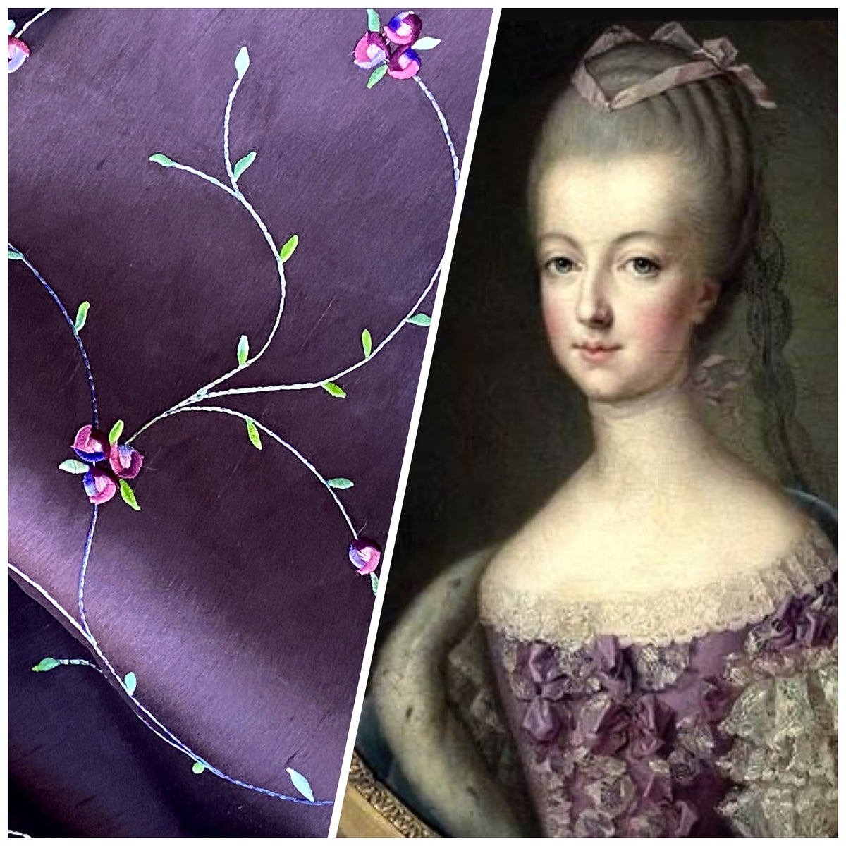 NEW Miss Jessica 100% Silk Dupioni Embroidered Floral Purple Pink and Green Fabric - Fancy Styles Fabric Pierre Frey Lee Jofa Brunschwig & Fils
