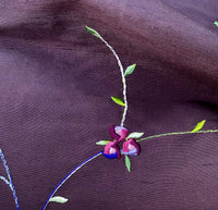 NEW Miss Jessica 100% Silk Dupioni Embroidered Floral Purple Pink and Green Fabric - Fancy Styles Fabric Pierre Frey Lee Jofa Brunschwig & Fils