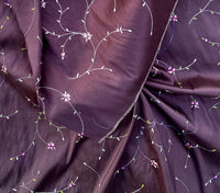 NEW Miss Jessica 100% Silk Dupioni Embroidered Floral Purple Pink and Green Fabric - Fancy Styles Fabric Pierre Frey Lee Jofa Brunschwig & Fils