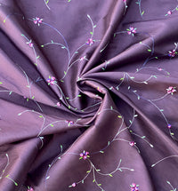 NEW Miss Jessica 100% Silk Dupioni Embroidered Floral Purple Pink and Green Fabric - Fancy Styles Fabric Pierre Frey Lee Jofa Brunschwig & Fils