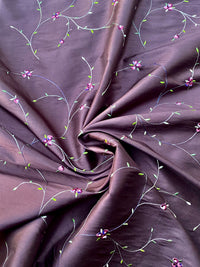 NEW Miss Jessica 100% Silk Dupioni Embroidered Floral Purple Pink and Green Fabric - Fancy Styles Fabric Pierre Frey Lee Jofa Brunschwig & Fils