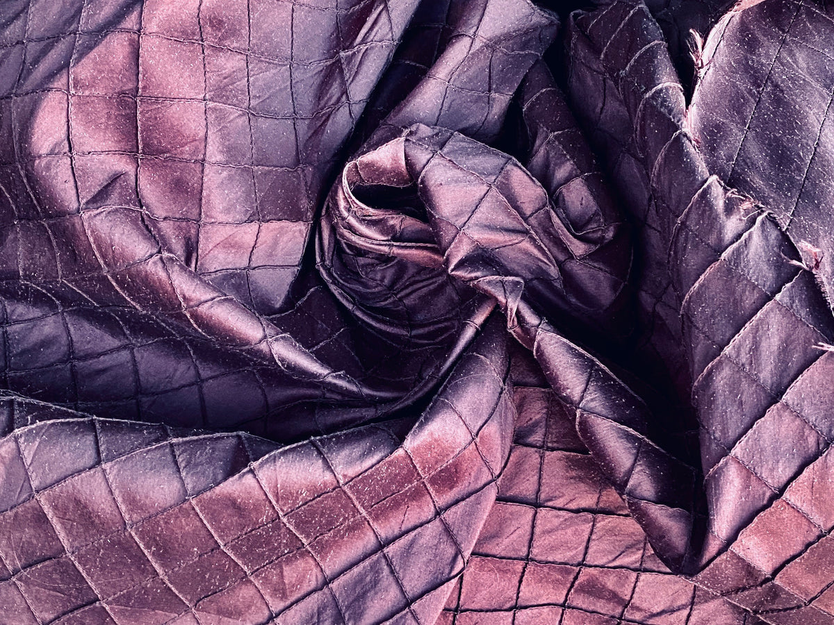 NEW Lady Morgan 100% Silk Dupioni Pintuck Diamond Dark Purple Fabric - Fancy Styles Fabric Pierre Frey Lee Jofa Brunschwig & Fils