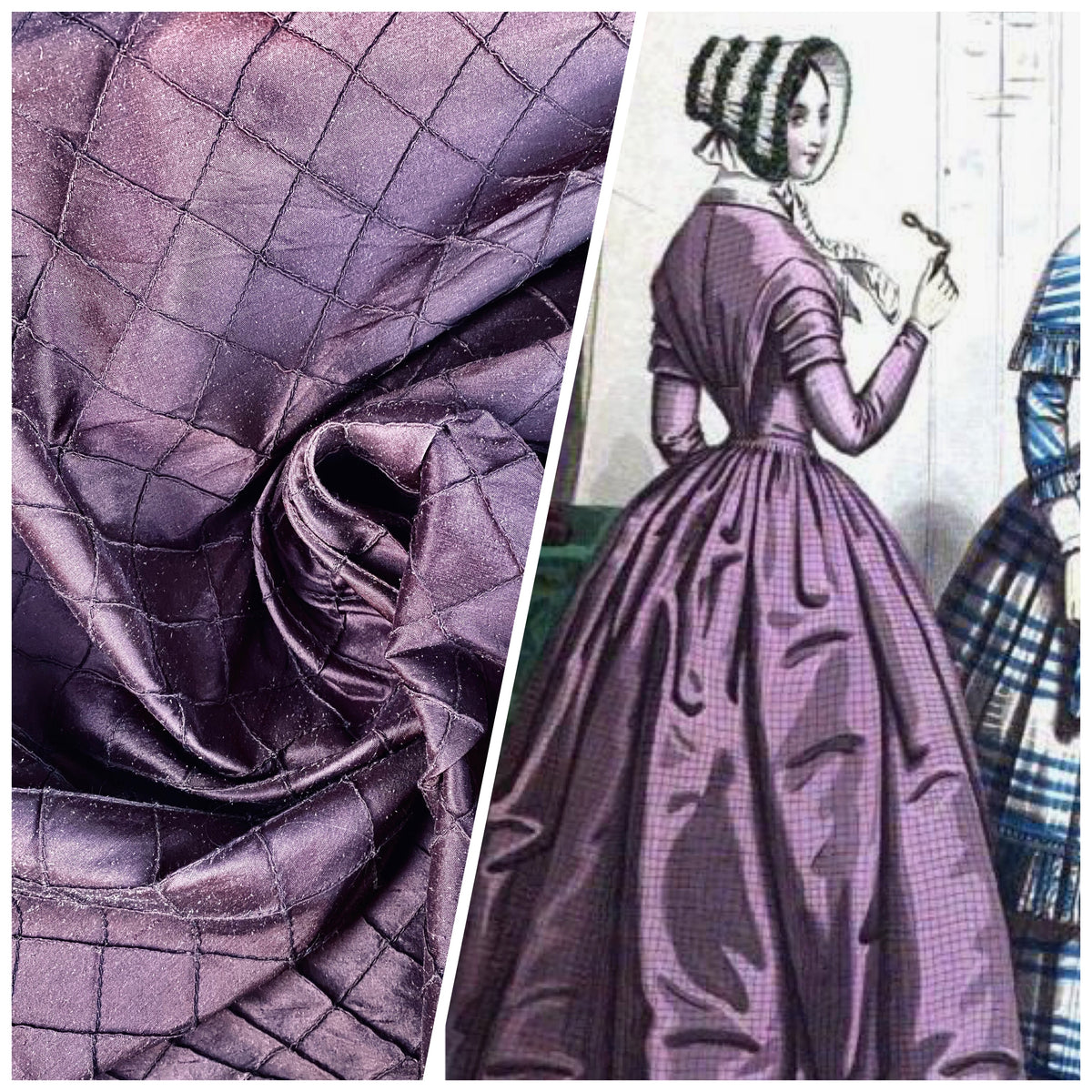 NEW Lady Morgan 100% Silk Dupioni Pintuck Diamond Dark Purple Fabric - Fancy Styles Fabric Pierre Frey Lee Jofa Brunschwig & Fils
