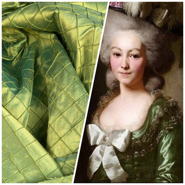NEW Lady Morgan 100% Silk Dupioni Fabric Pintuck Diamond Green with Teal Iridescence - Fancy Styles Fabric Pierre Frey Lee Jofa Brunschwig & Fils