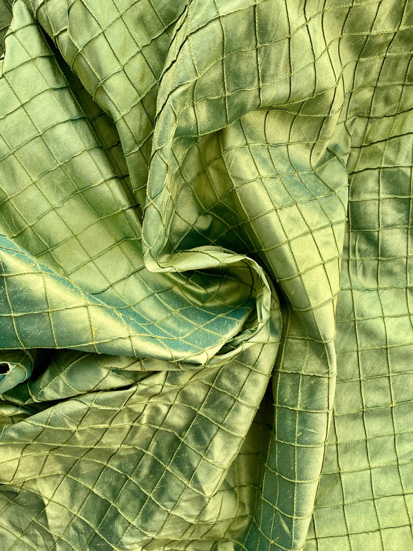 NEW Lady Morgan 100% Silk Dupioni Fabric Pintuck Diamond Green with Teal Iridescence - Fancy Styles Fabric Pierre Frey Lee Jofa Brunschwig & Fils