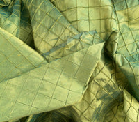 NEW Lady Morgan 100% Silk Dupioni Fabric Pintuck Diamond Green with Teal Iridescence - Fancy Styles Fabric Pierre Frey Lee Jofa Brunschwig & Fils