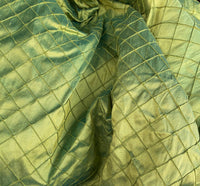 NEW Lady Morgan 100% Silk Dupioni Fabric Pintuck Diamond Green with Teal Iridescence - Fancy Styles Fabric Pierre Frey Lee Jofa Brunschwig & Fils
