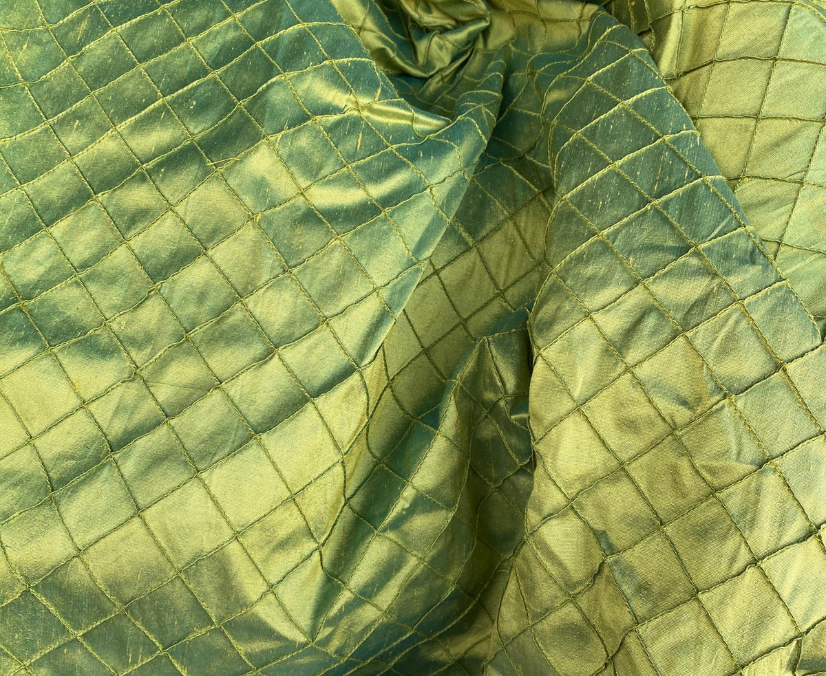 NEW Lady Morgan 100% Silk Dupioni Fabric Pintuck Diamond Green with Teal Iridescence - Fancy Styles Fabric Pierre Frey Lee Jofa Brunschwig & Fils