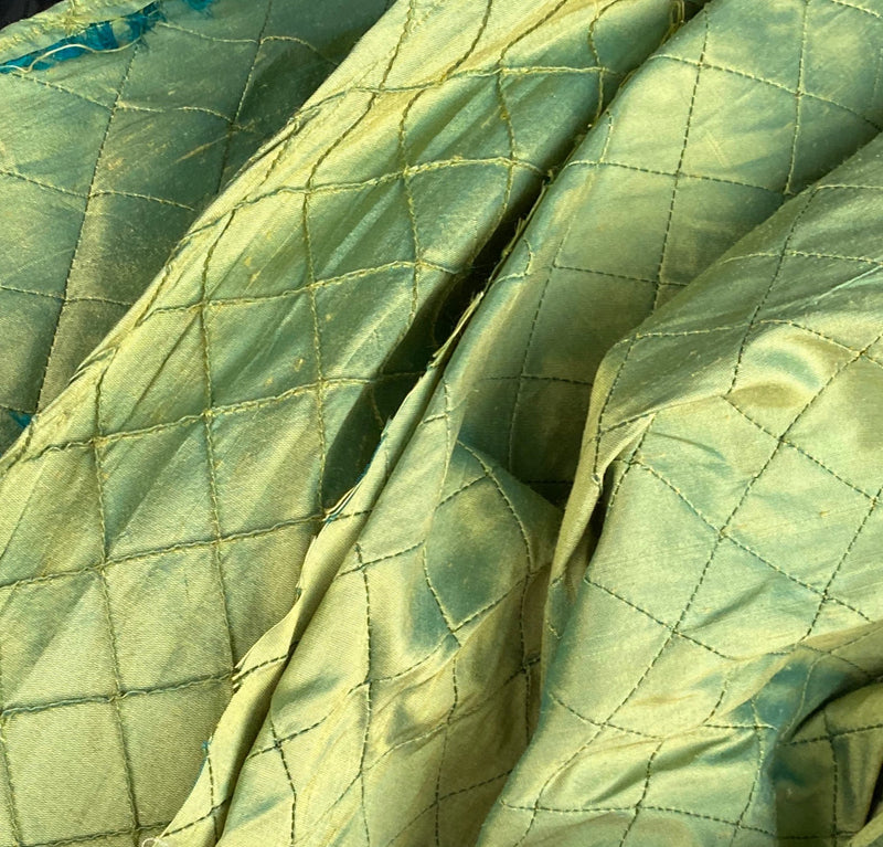 NEW Lady Morgan 100% Silk Dupioni Fabric Pintuck Diamond Green with Teal Iridescence - Fancy Styles Fabric Pierre Frey Lee Jofa Brunschwig & Fils