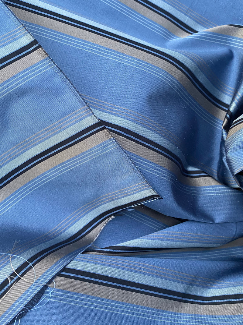 NEW Countess Shannon Designer 100% Silk Taffeta Blue Horizontal Stripe ...