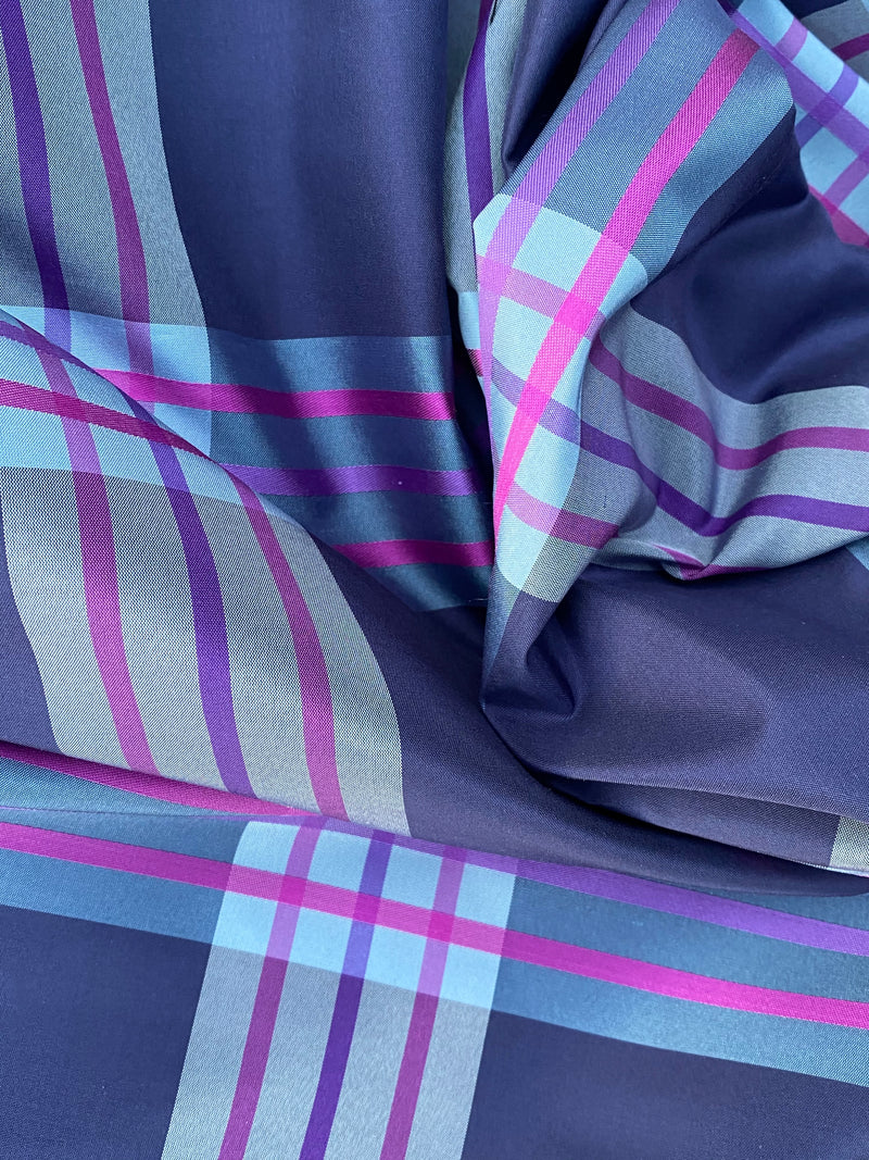 NEW Lady Alexandra Designer 100% Silk Taffeta Purple Fuchsia Pink Plaid Tartan Fabric - Fancy Styles Fabric Pierre Frey Lee Jofa Brunschwig & Fils