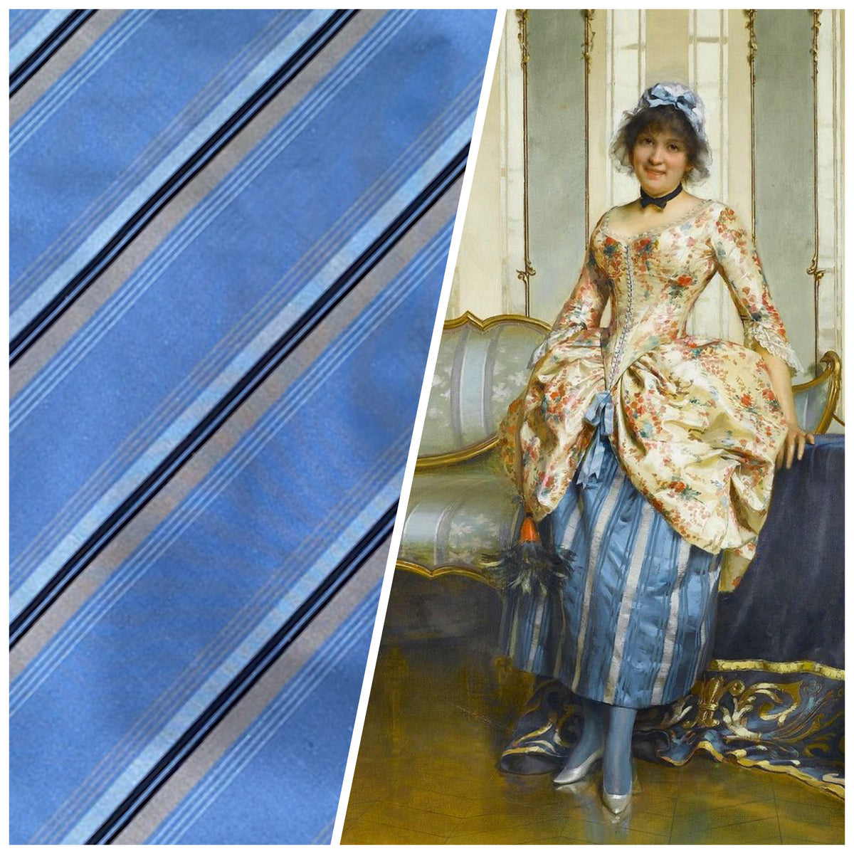 NEW Countess Shannon Designer 100% Silk Taffeta Blue Horizontal Stripe Fabric - Fancy Styles Fabric Pierre Frey Lee Jofa Brunschwig & Fils