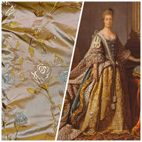 NEW Queen Margaery 100% Silk Taffeta Fabric Floral Embroidered Rose Chartreuse with Lavender Iridescence - Fancy Styles Fabric Pierre Frey Lee Jofa Brunschwig & Fils