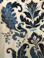 NEW Lady Kimberly 100% Silk Cut Velvet Dupioni Embroidered Fabric - Made in Belgium- Blue - Fancy Styles Fabric Pierre Frey Lee Jofa Brunschwig & Fils