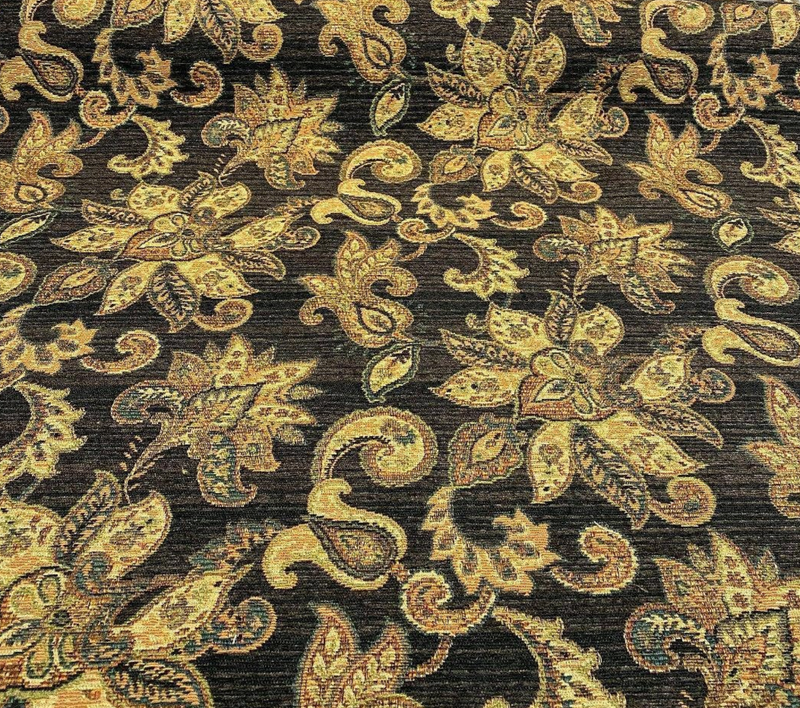 Designer Kilim Rug Inspired Floral Upholstery Chenille Fabric- Black - Fancy Styles Fabric Pierre Frey Lee Jofa Brunschwig & Fils