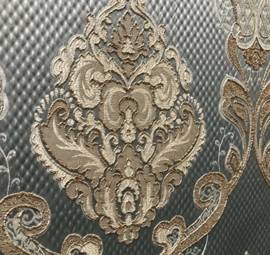 NEW King Eliot Antique Inspired Eggshell Silver Blue Satin Brocade Upholstery Fabric - Fancy Styles Fabric Pierre Frey Lee Jofa Brunschwig & Fils