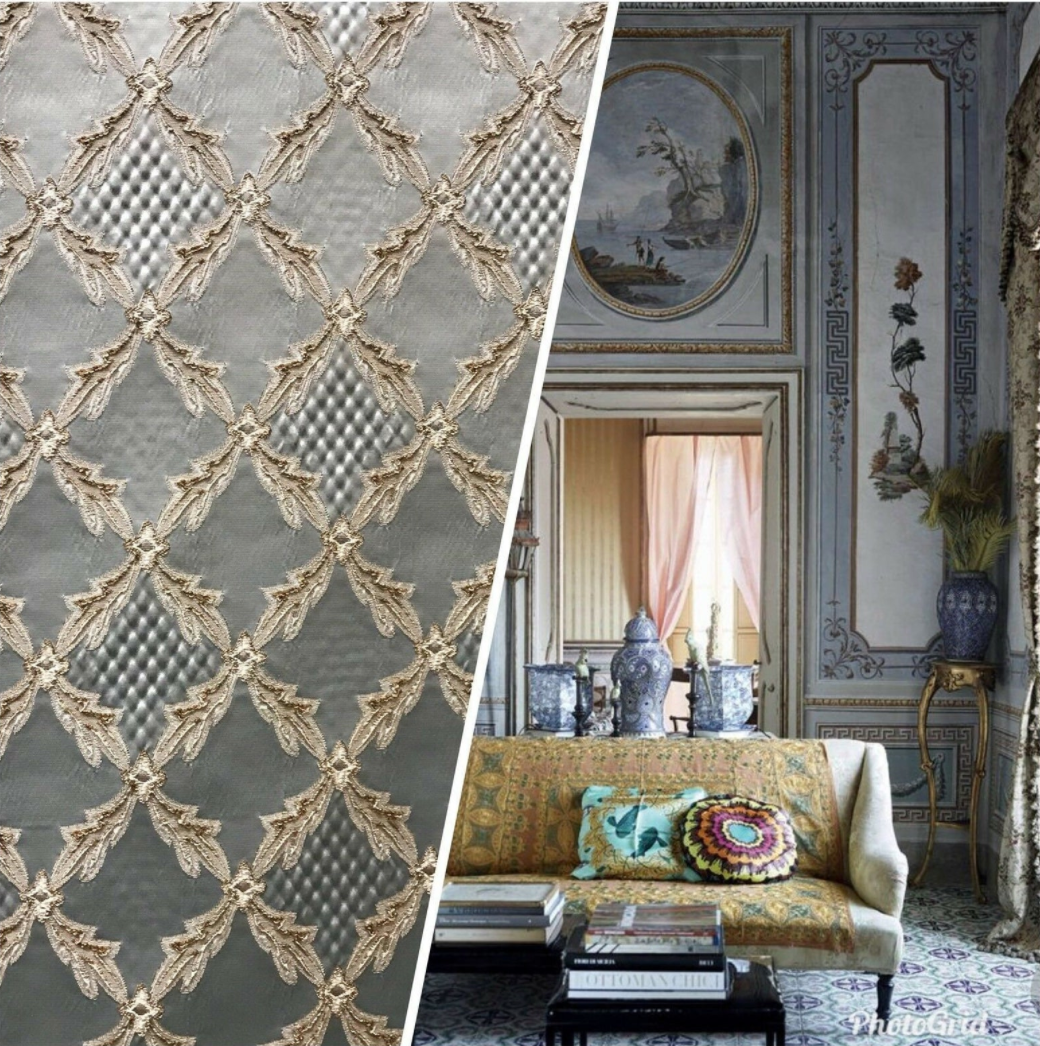 NEW Lady Cadence Antique Inspired Eggshell Silver Blue Satin Brocade Upholstery Fabric - Fancy Styles Fabric Pierre Frey Lee Jofa Brunschwig & Fils
