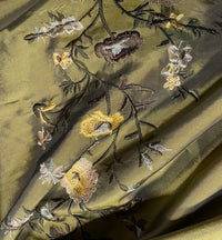 DEAL! Duchess Aurora Olive Green Iridescence Faux Silk Embroidered Fabric - Fancy Styles Fabric Pierre Frey Lee Jofa Brunschwig & Fils