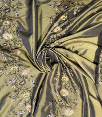 DEAL! Duchess Aurora Olive Green Iridescence Faux Silk Embroidered Fabric - Fancy Styles Fabric Pierre Frey Lee Jofa Brunschwig & Fils
