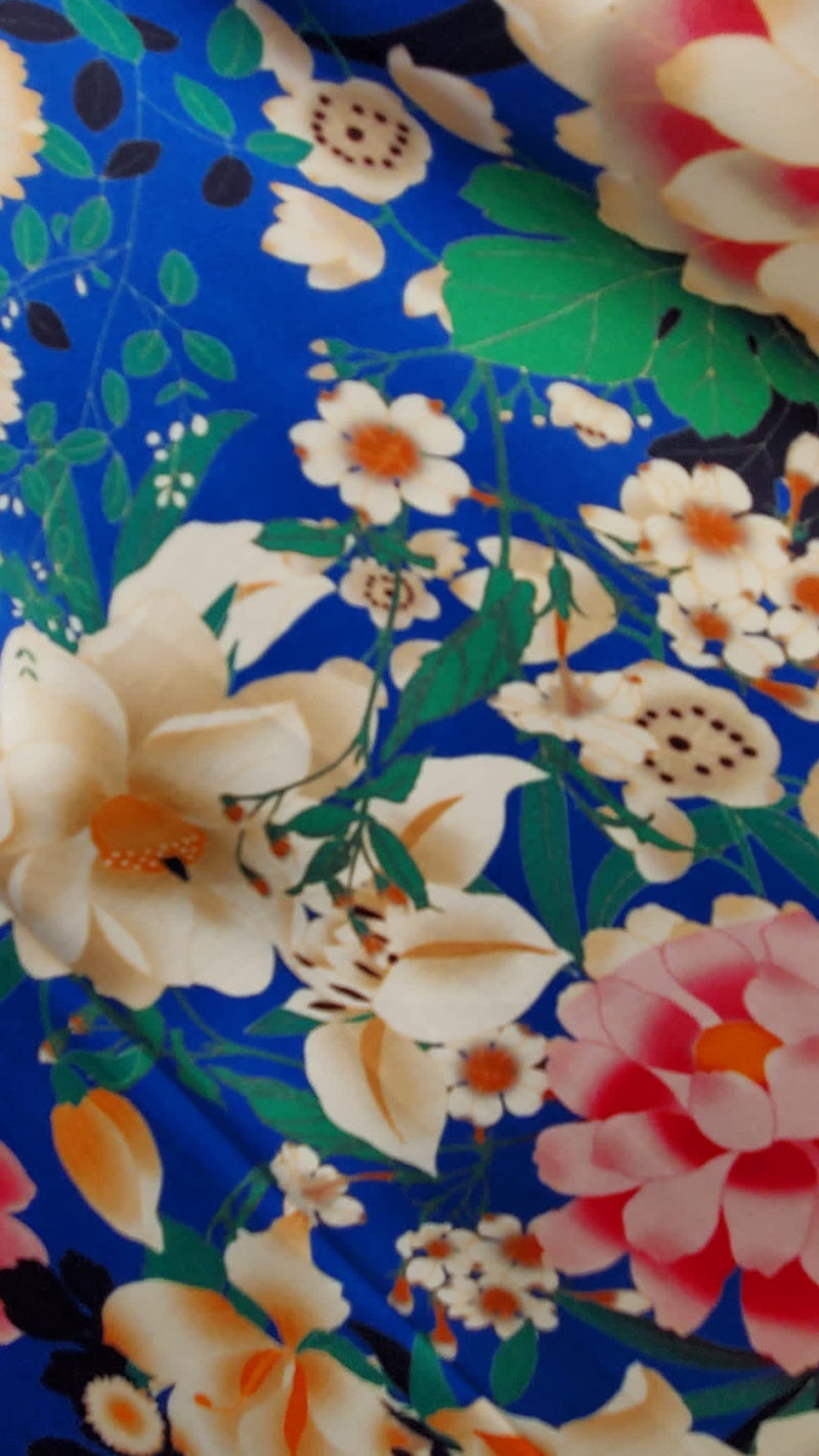 NEW Lady Ichika 100% Rayon Semi Sheer Dress Weight Fabric in Floral Royal Blue - Fancy Styles Fabric Pierre Frey Lee Jofa Brunschwig & Fils