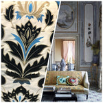NEW Lady Kimberly 100% Silk Cut Velvet Dupioni Embroidered Fabric - Made in Belgium- Blue - Fancy Styles Fabric Pierre Frey Lee Jofa Brunschwig & Fils