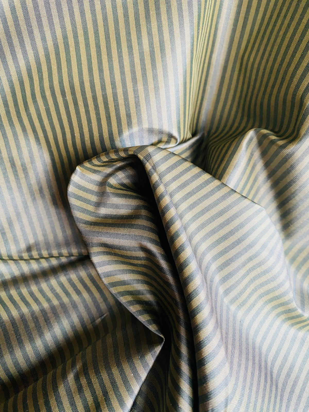 NEW Lady Bernadette 100% Silk Taffeta Fabric with 1/8” Grey and Gold Pinstripes SB_8_51 - Fancy Styles Fabric Pierre Frey Lee Jofa Brunschwig & Fils