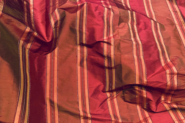NEW Queen River Novelty 100% Silk Dupioni Embroidered Stripe Fabric - Red Burgundy - Fancy Styles Fabric Pierre Frey Lee Jofa Brunschwig & Fils