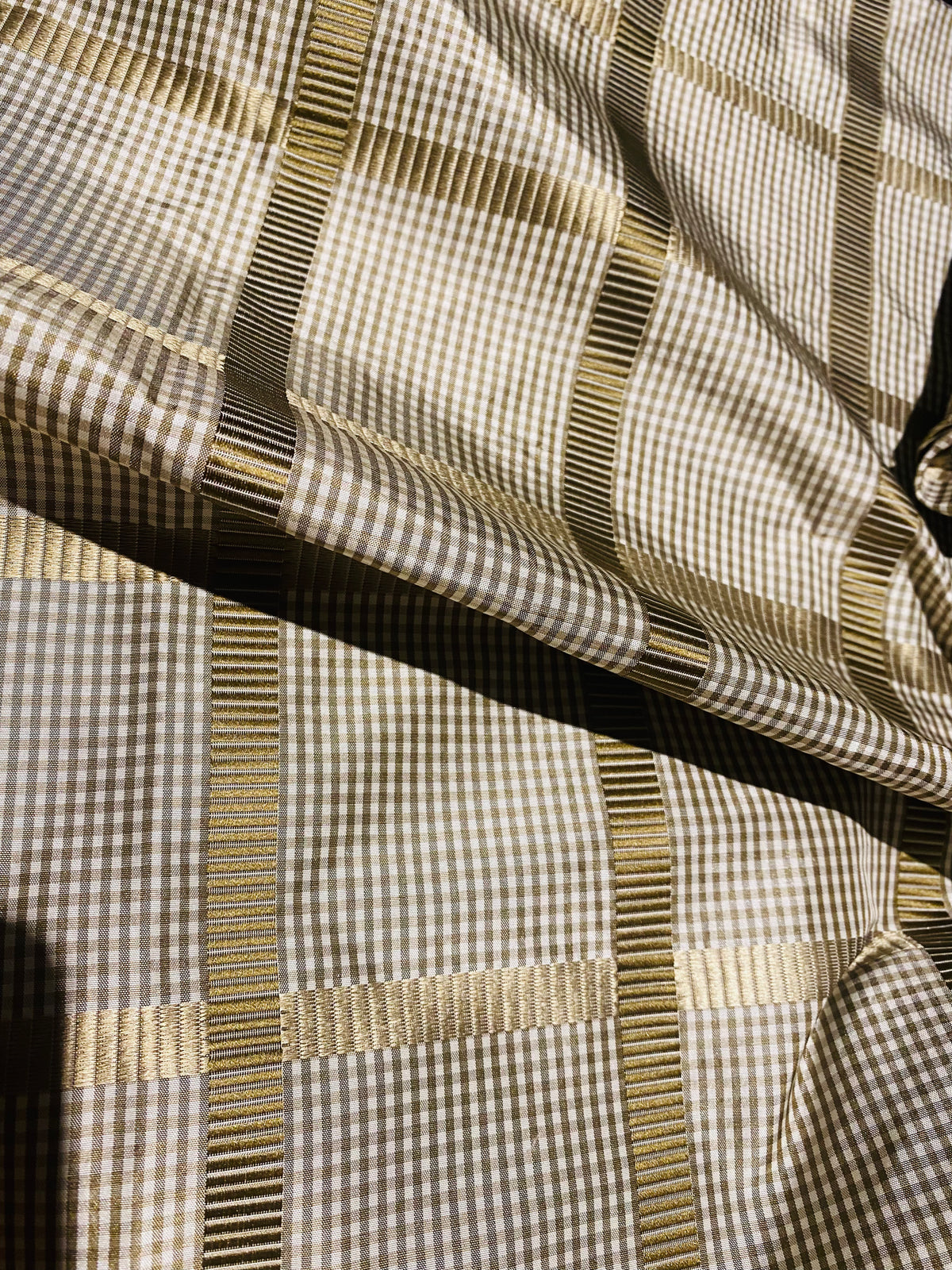 NEW Miss Jaqueline Designer 100% Silk Taffeta Gingham Ribbon Square Stripes Fabric - Old Gold SB_6_29 - Fancy Styles Fabric Pierre Frey Lee Jofa Brunschwig & Fils