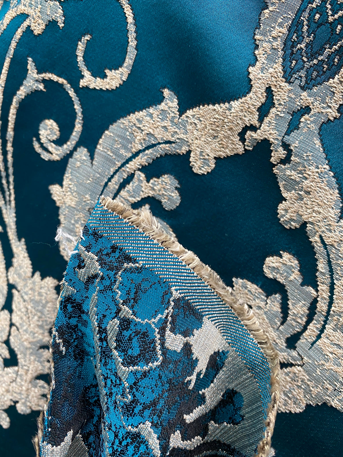 NEW Lord Tustin Brocade Upholstery & Drapery Satin Damask Fabric - Teal Peacock Blue - Fancy Styles Fabric Pierre Frey Lee Jofa Brunschwig & Fils