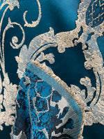 NEW Lord Tustin Brocade Upholstery & Drapery Satin Damask Fabric - Teal Peacock Blue - Fancy Styles Fabric Pierre Frey Lee Jofa Brunschwig & Fils