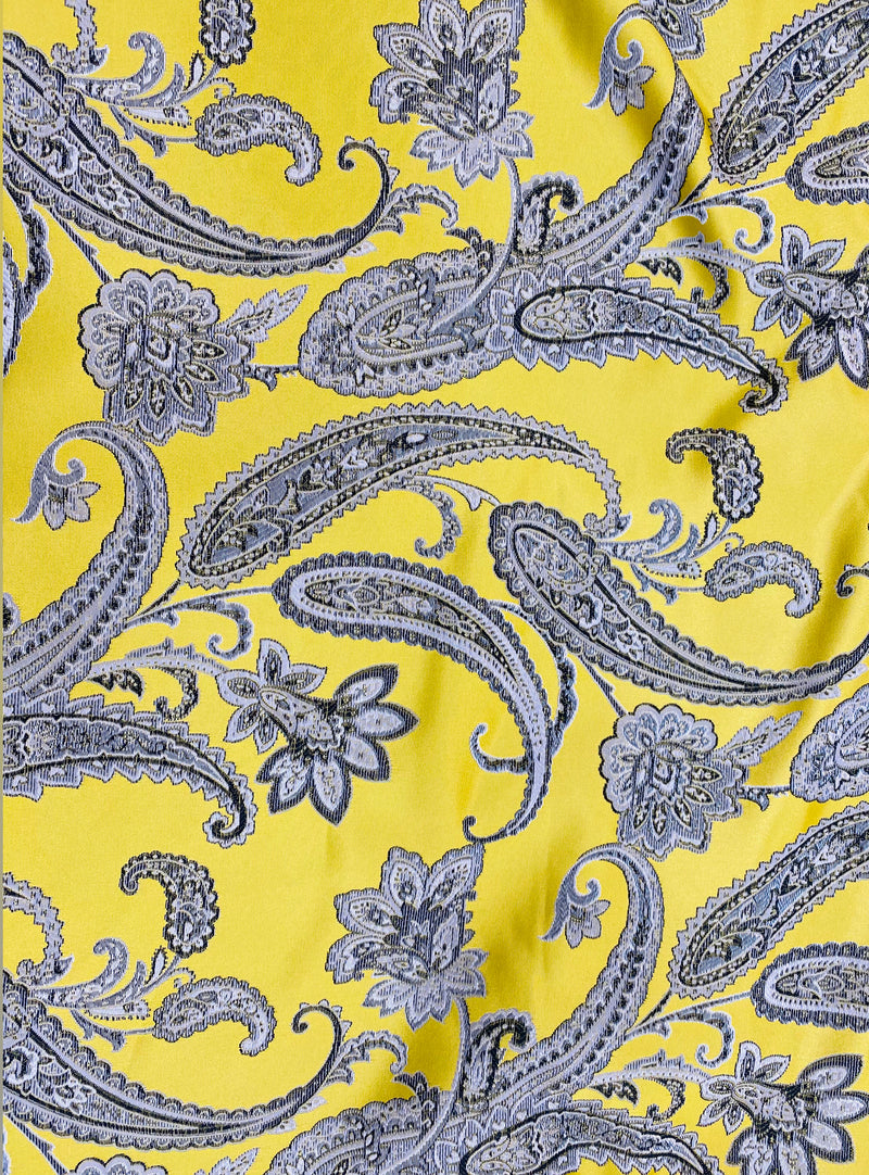 NEW Queen Kat Jacquard Satin Paisley Fabric Made in Italy- Upholstery & Drapery- Yellow