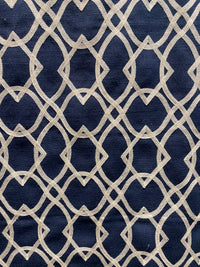 NEW! SALE! Prince Gregorian Novelty 100% Linen Fabric Geometric Embroidery- Natural and Blue - Fancy Styles Fabric Pierre Frey Lee Jofa Brunschwig & Fils
