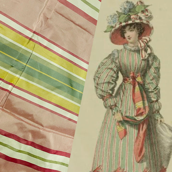 NEW! Lady Petaluma 100% Silk Taffeta Ice Cream Parlor Striped Fabric - Pink and Green - Fancy Styles Fabric Pierre Frey Lee Jofa Brunschwig & Fils