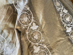 NEW Duchess Jezebel 100% Silk Taffeta Embroidered Scroll Stripe Floral Motif (no satin ribbon stripe) Old Gold