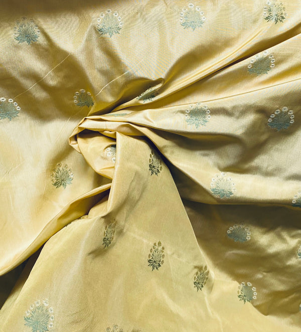 NEW Lady York Novelty Medallion Embroidered 100% Silk Fabric in French Yellow - Fancy Styles Fabric Pierre Frey Lee Jofa Brunschwig & Fils
