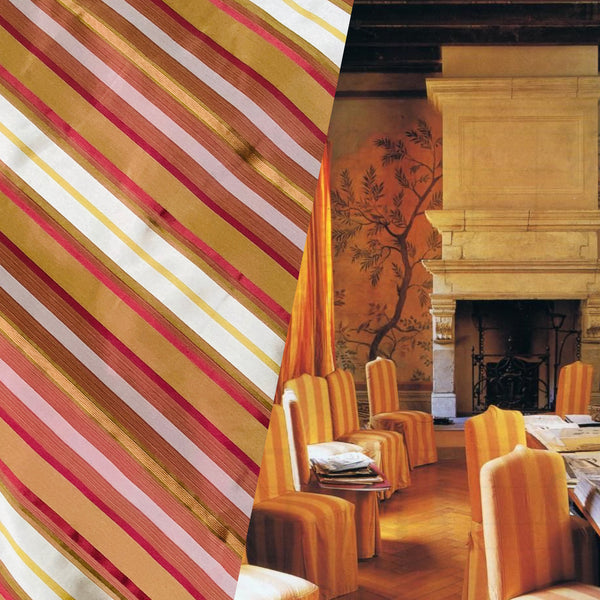 NEW! Lady Leandra 100% Silk Taffeta Fabric -Red and Orange Stripes - Fancy Styles Fabric Pierre Frey Lee Jofa Brunschwig & Fils