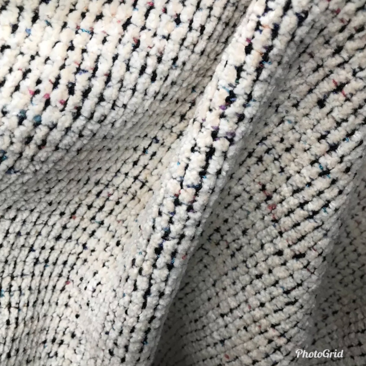 SALE! Designer Chunky Chenille Fabric - White With Color Yarns- Upholstery - Fancy Styles Fabric Pierre Frey Lee Jofa Brunschwig & Fils