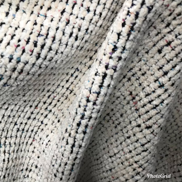 SALE! Designer Chunky Chenille Fabric - White With Color Yarns- Upholstery - Fancy Styles Fabric Pierre Frey Lee Jofa Brunschwig & Fils